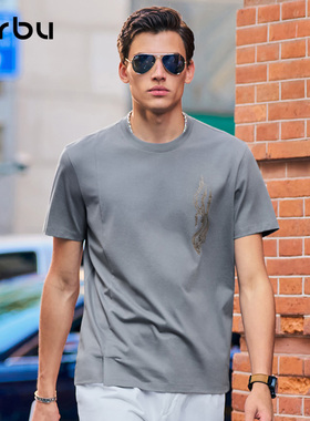 MrBu布先生国潮印花短袖夏季纯棉圆领舒适T恤衫男款灰色GT01828