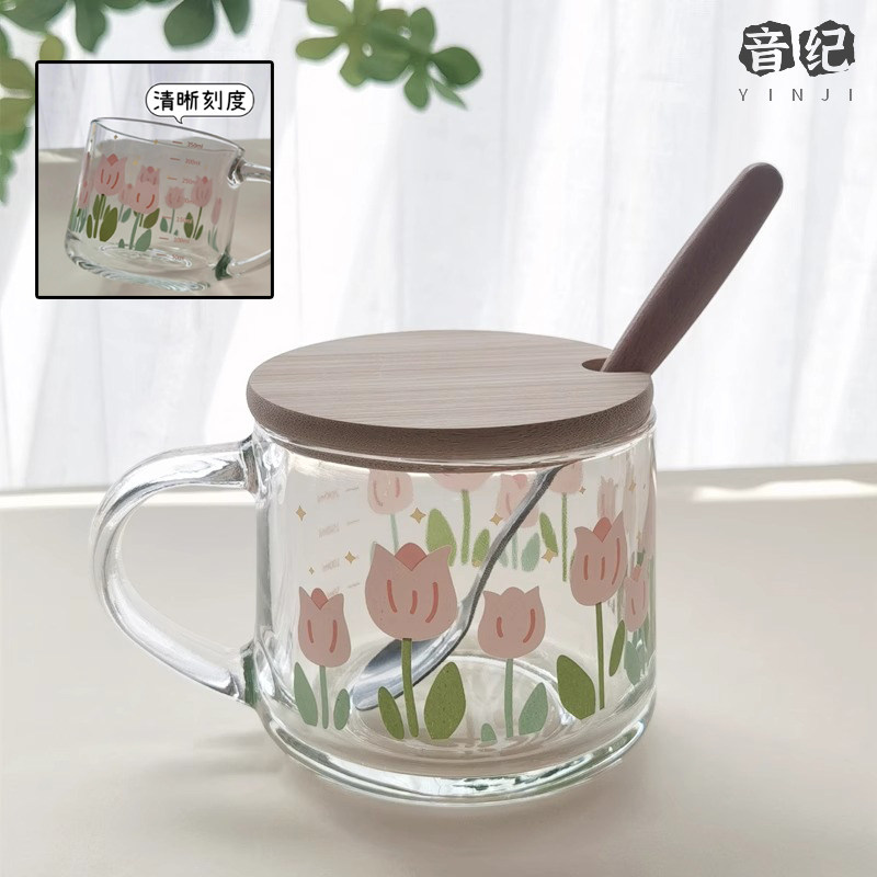 大口径燕麦杯早餐杯带盖勺玻璃牛奶杯子办公室女吸管水杯带刻度