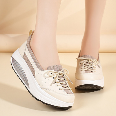 新款MD底摇摇鞋白色运动鞋护士女鞋厚底坡跟松糕鞋女单鞋