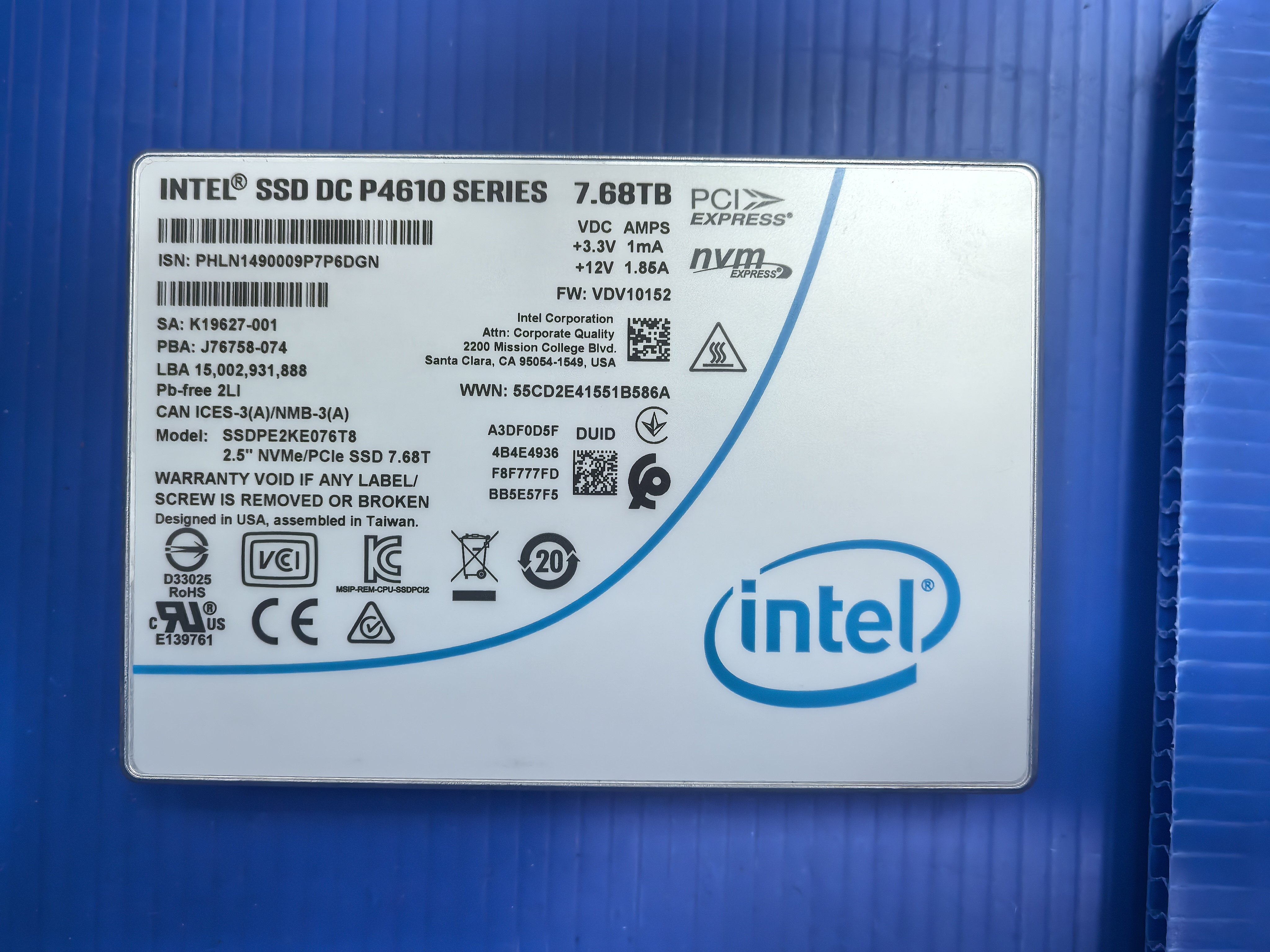 Intel/英特尔 P4610 7.68T 企业级固态硬盘u2接口