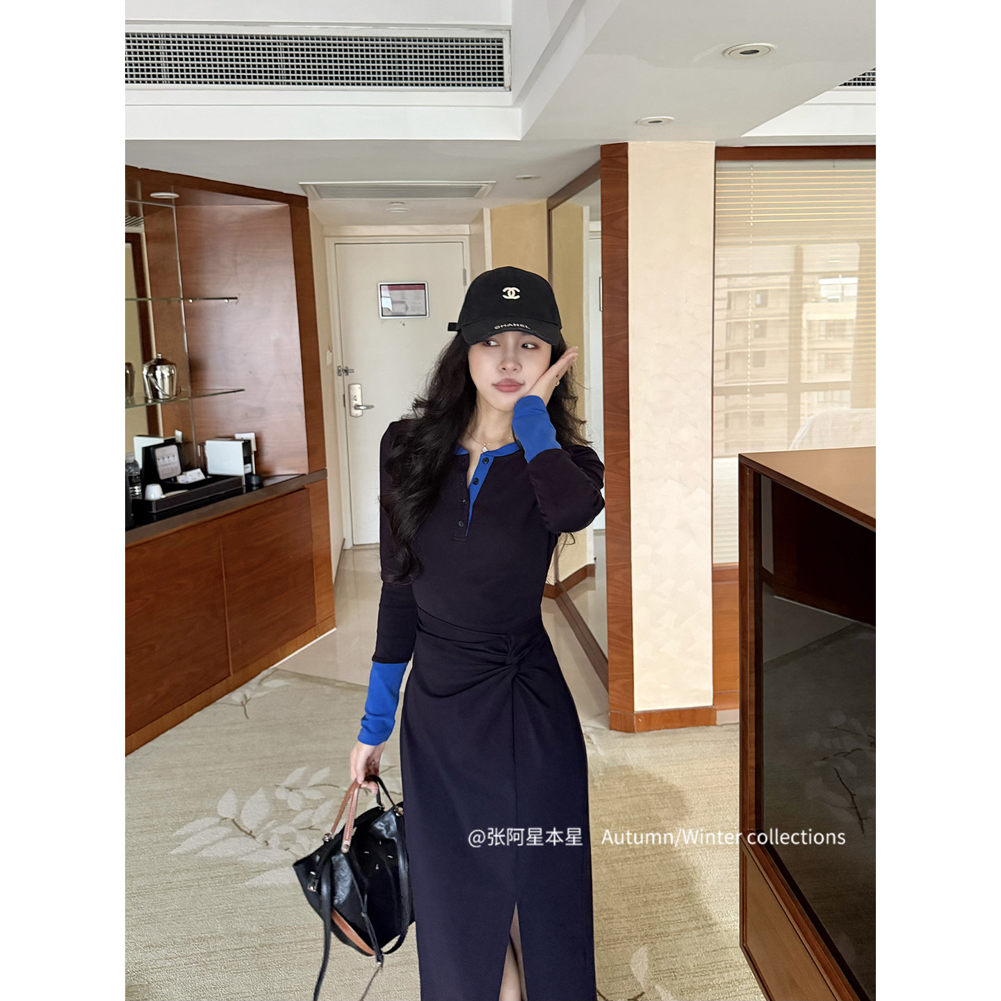 张阿星 【素颜出街】时尚拼色活力气质修身弹力收腰百搭连衣裙