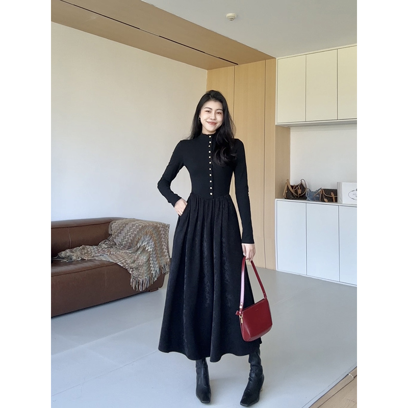 张阿星【里约慢调】新款冬季法式简约高领收腰显瘦百搭连衣裙