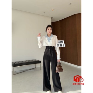 张阿星【春日简讯】 莱赛尔假两件撞色拼接质感衬衫+双腰头直筒裤