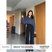 简约气质高腰褶皱收腰百搭直筒裤 张阿星 新款 春季 百褶腰直筒裤