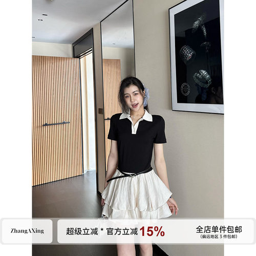 张阿星【氧感韩女】假两件连衣裙绝美miu系千金撞色气质收腰款