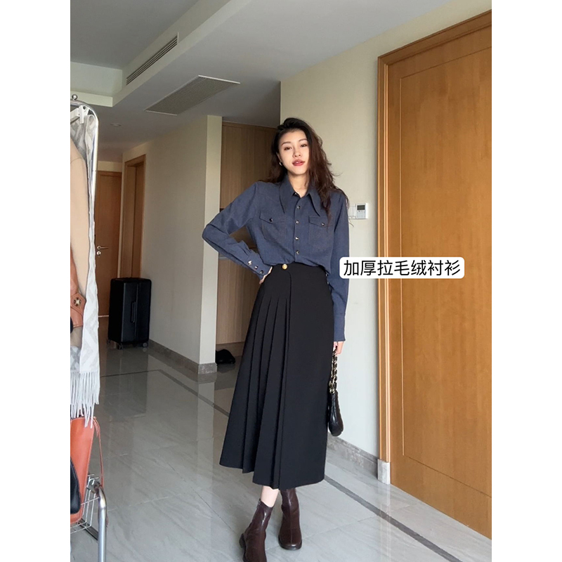 小众百搭复古衬衫+长半裙