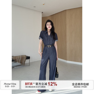 干练通勤百搭高腰线直筒连体裤 气质老钱风夏季 胶片牛仔 张阿星