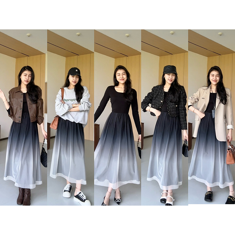 张阿星【冷艳黑玫瑰】新款渐变色大裙摆赫本风收腰百搭小黑裙