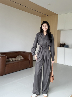 张阿星【灰色格调】干练通勤高级感气质衬衫+ 腰带收腰遮肚直筒裤