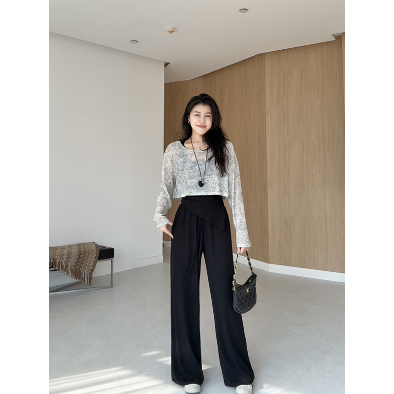 张阿星【摆烂懒人三件套】宽肩带不规则背心直筒裤+扎染罩衫