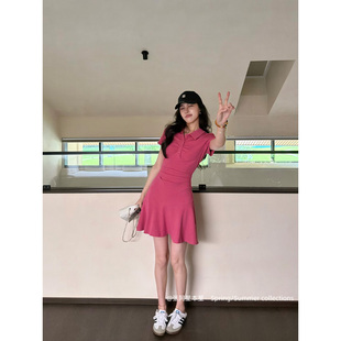张阿星【松弛裙】纯色辣妹简约气质收腰Polo领休闲显瘦连衣裙女夏