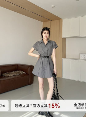 张阿星【尤里卡来信】美式复古风收腰款高级感翻领短款工装连衣裙