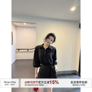 张阿星【自在优雅】莱赛尔醋酸质感黑色酷飒干练收腰系带连体裤