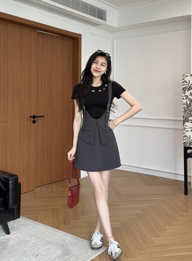 张阿星【街头walk】  假两件设计感连衣裙拼接马甲气质收腰款裙子