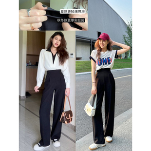 高腰头双排扣设计宽松百搭直筒裤 张阿星 新款 夏季 双排扣直筒裤