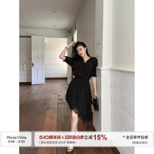 张阿星 重工蕾丝独特波点御姐轻熟绝美收腰连衣裙 墨色清欢