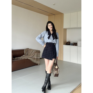 高腰不规则遮肉裙裤 张阿星 韩系小香通勤衬衫 新款 静奢世家