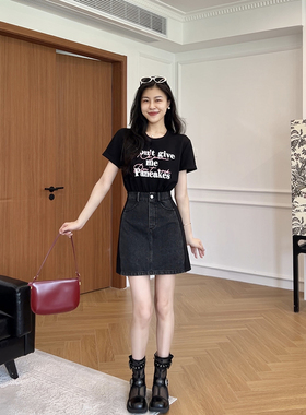 张阿星【美式格调】拼接正肩假两件印花连衣裙女夏设计感收腰裙子