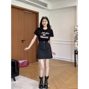张阿星 拼接正肩假两件连衣裙女夏设计感收腰显瘦裙子 美式 格调