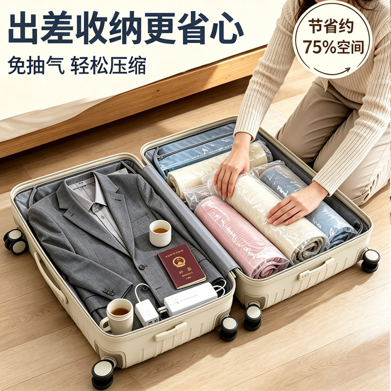 免抽气立体真空压缩袋衣服收纳袋加厚衣物被子专用旅行手卷压缩袋