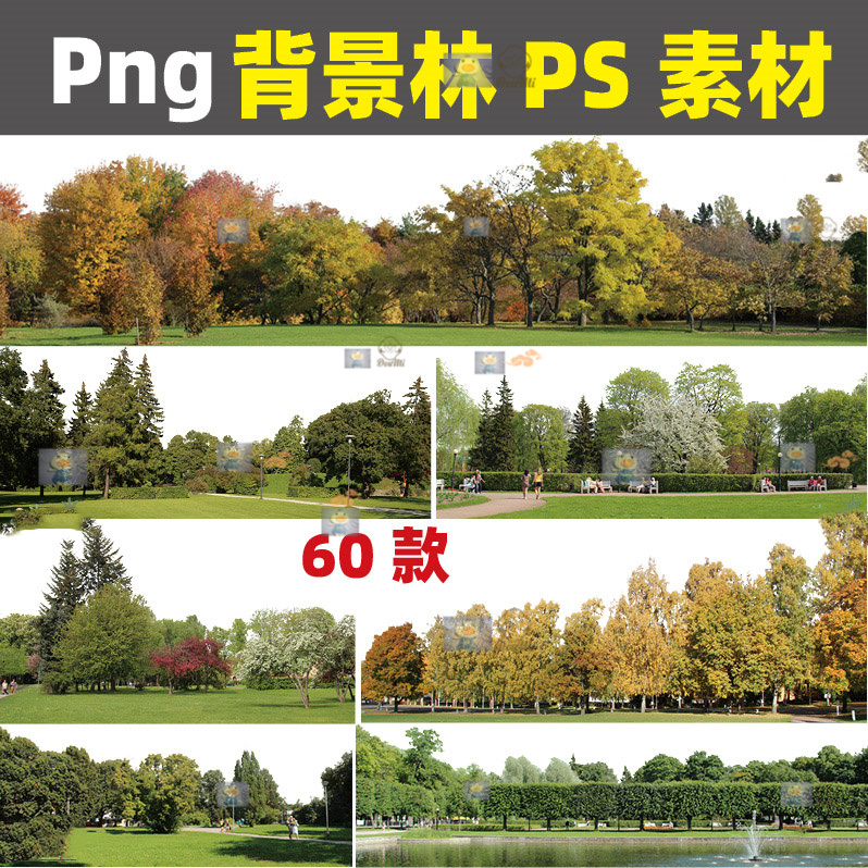 PJ53园林远景树林环境背景林PNG免抠图景观建筑效果图PS免扣素材a