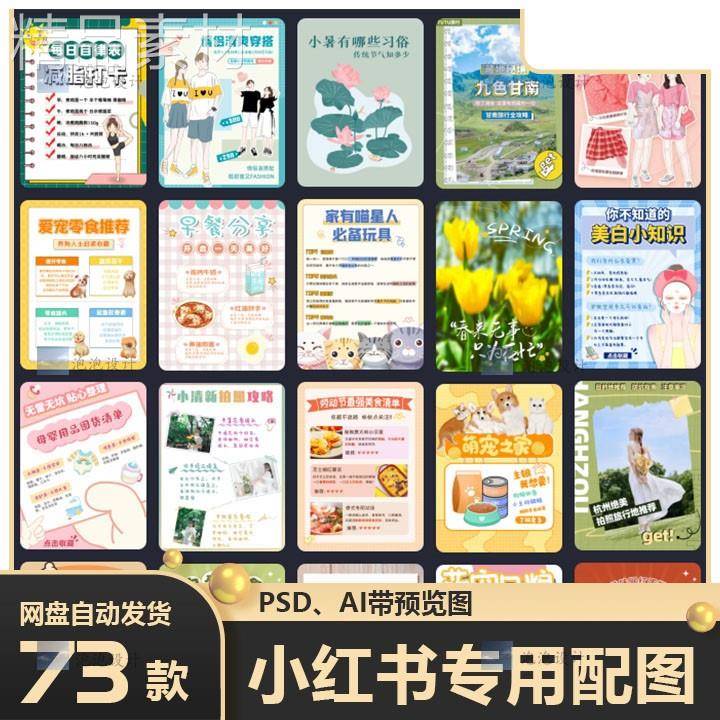 小红书清新创意美食攻略种草指南直播间穿搭推荐手账配图设计模a