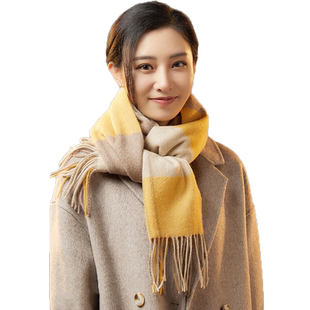 100纯羊毛红格子围巾女冬季2025新款格纹羊绒冬天红色英伦高级感