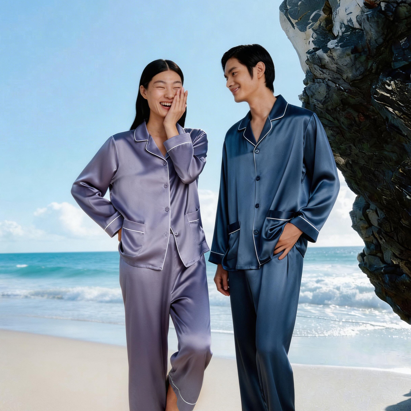 万事利真丝睡衣长袖套装100%桑蚕丝情侣可外穿男女家居服 晨曦