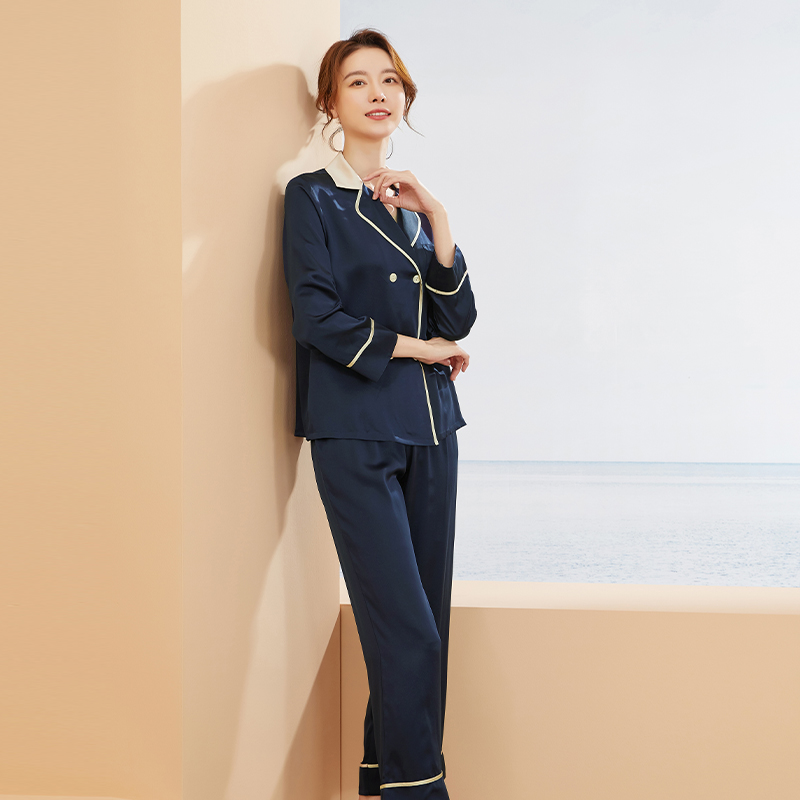 万事利真丝睡衣女冬季新款双排