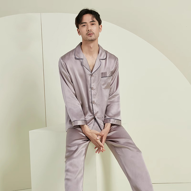 Wensli/万事利真丝睡衣套装男士丝绸100%桑蚕丝可外穿家居服男款