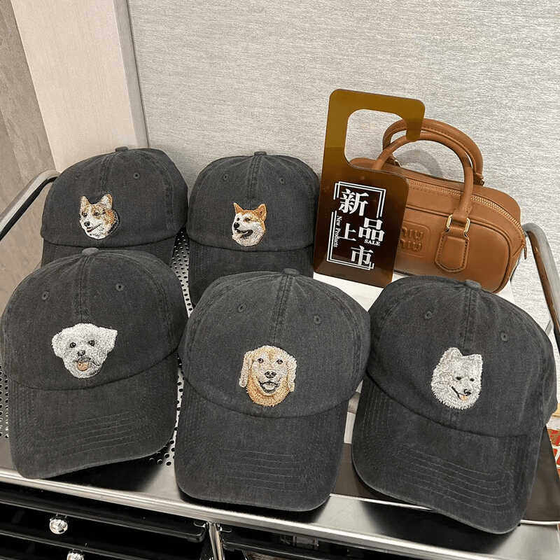 小狗ins可爱卡通贴标大头围棒球帽显脸小百搭鸭舌帽韩国博主同款