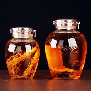 泡酒坛子大号10斤40斤珍藏泡酒玻璃瓶磨砂口带锁扣复古泡酒玻璃罐