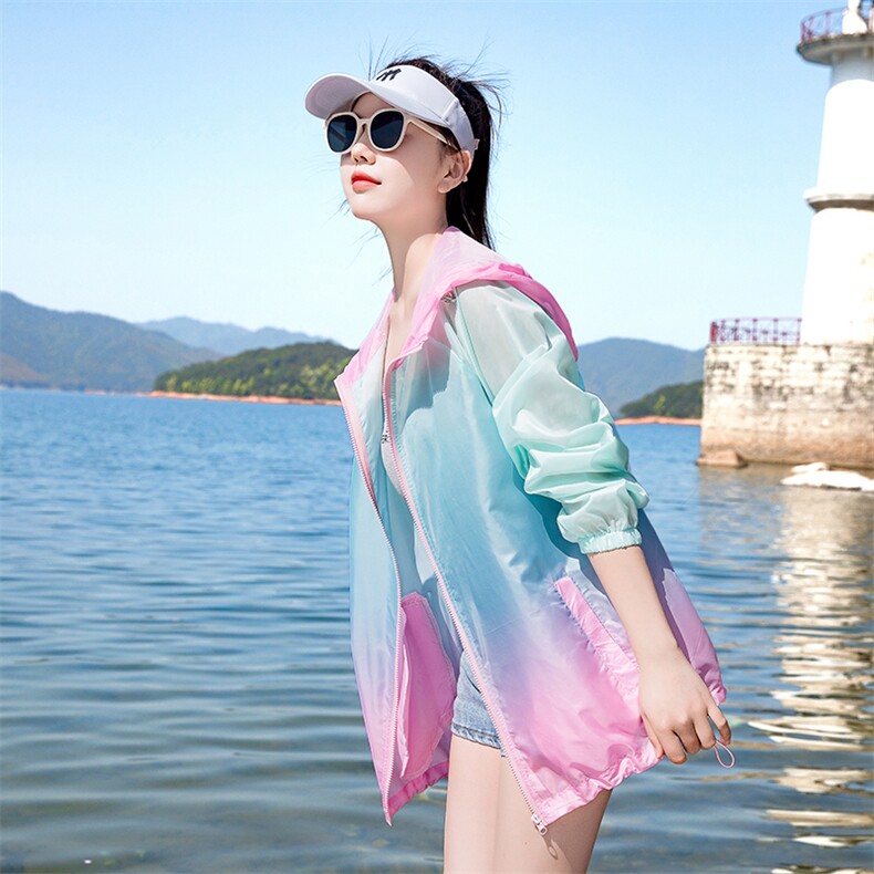 轻薄防晒衣女宽松连帽拉链外套百搭透气短款防晒服洋气宽松年轻日
