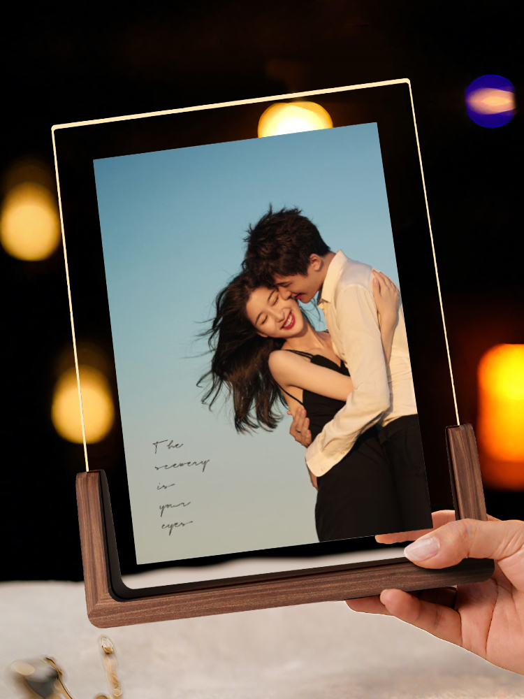 七夕礼物送男友女友老公老婆高级感实木亚克力展示架相框摆台diy