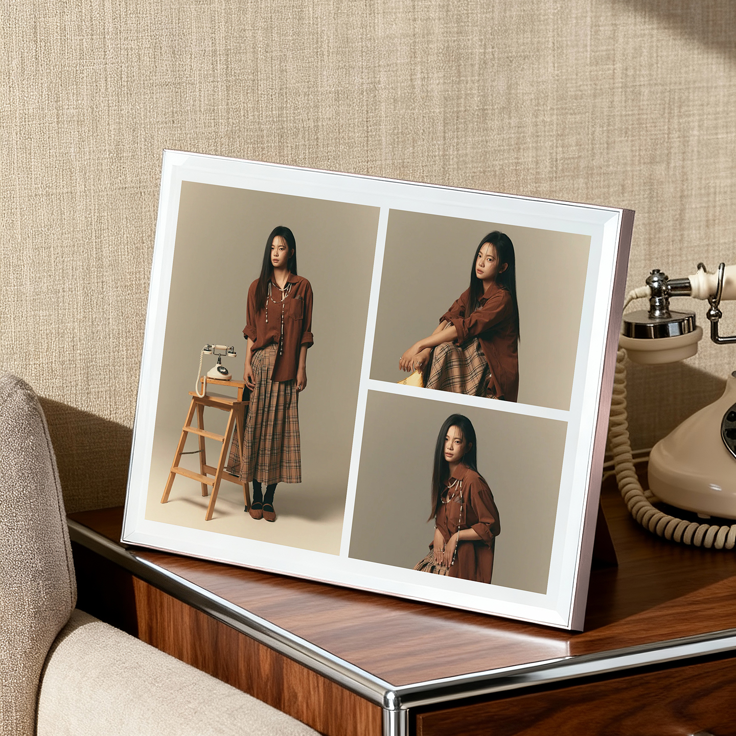 写真高级感水晶相框摆台皮质背板