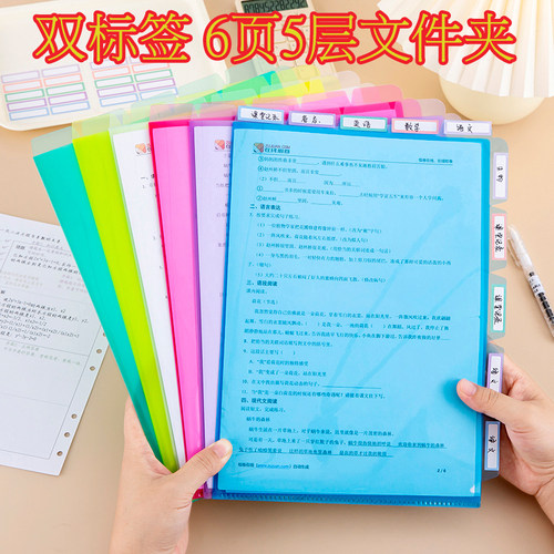 PP双标签透明L型彩色文件夹多层