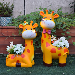 户外庭院卡通长颈鹿幼儿园摆件动物造型花盆别墅园林景观装饰小品