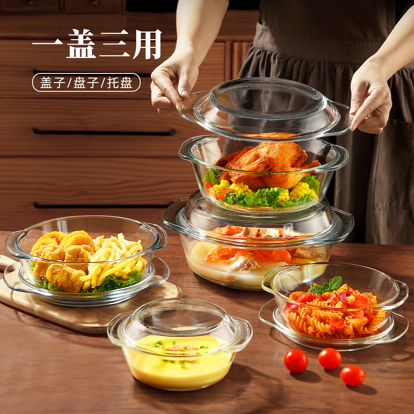 高硼硅耐热微波带盖双耳泡面碗