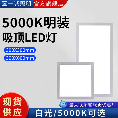 明装led平板灯厨房阳台吸顶灯30x30x60过道灯走廊5000K护眼吊顶灯