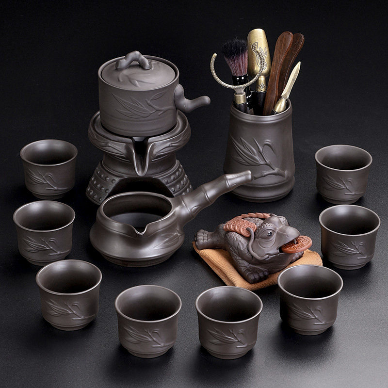 紫砂自动茶具套组2025新款石磨懒人泡茶壶客厅茶盘整套家用送礼