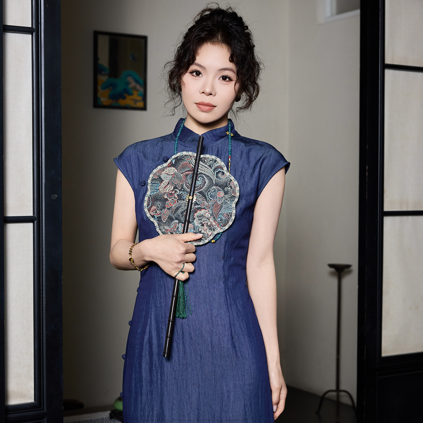 几里与麻【蓝黛】新中式旗袍裙女 复古修身显瘦长款连衣裙3011743