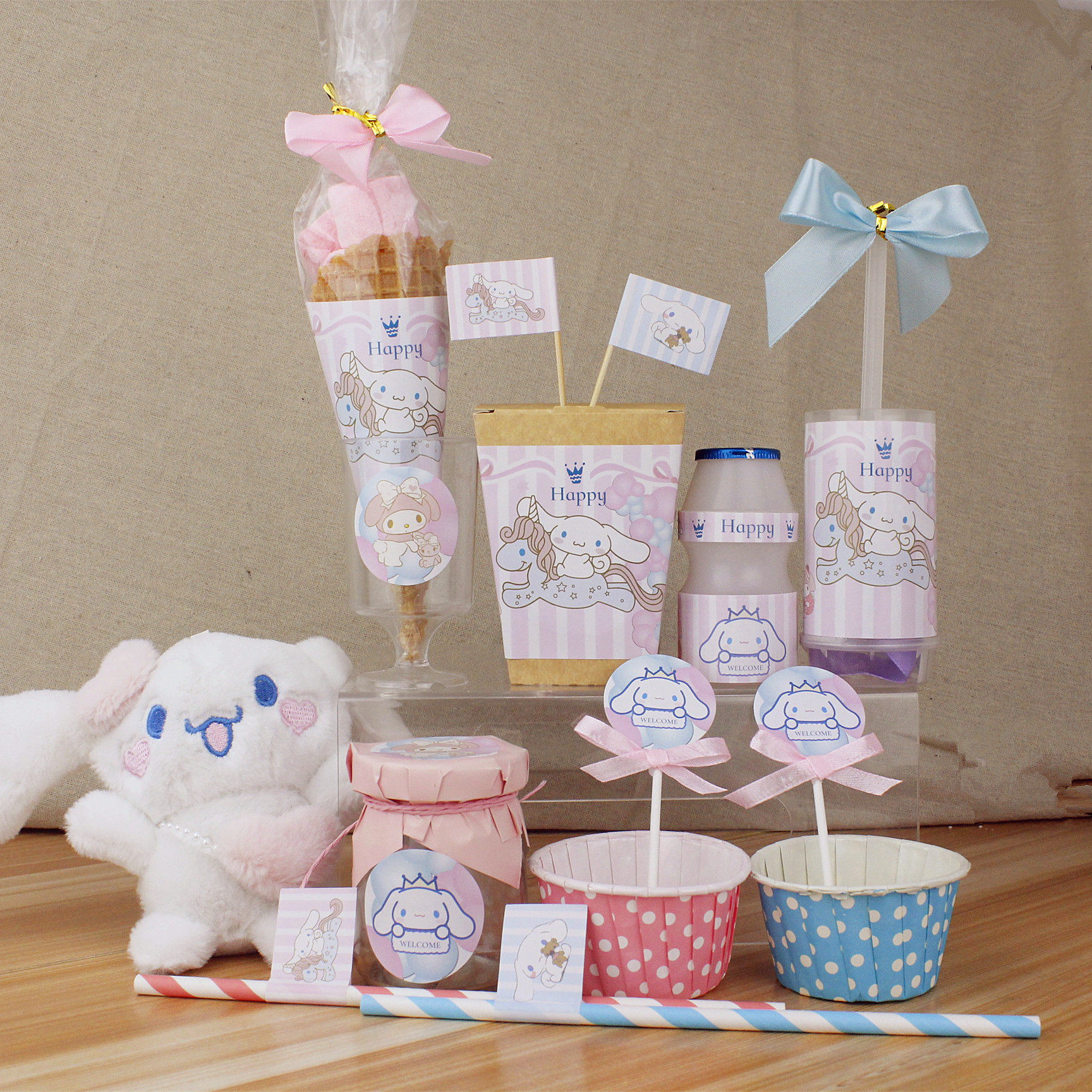 粉色大耳玉桂狗主题甜品台派对生日装饰蛋糕纸杯推推乐饮料贴插牌,节庆用品/礼品,甜品台装饰,淘宝优惠券,粉丝福利购,淘宝优惠卷