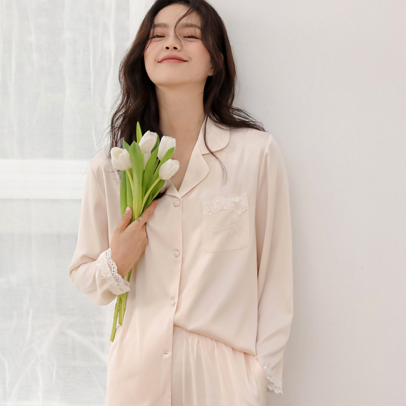 睡衣女春秋冰丝长袖夏季家居服