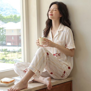 夏季冰丝凉感开衫女睡衣套装