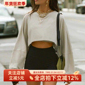 瑜伽服罩衫 露脐短款 宽松运动卫衣女外穿休闲跑步健身服长袖 上衣