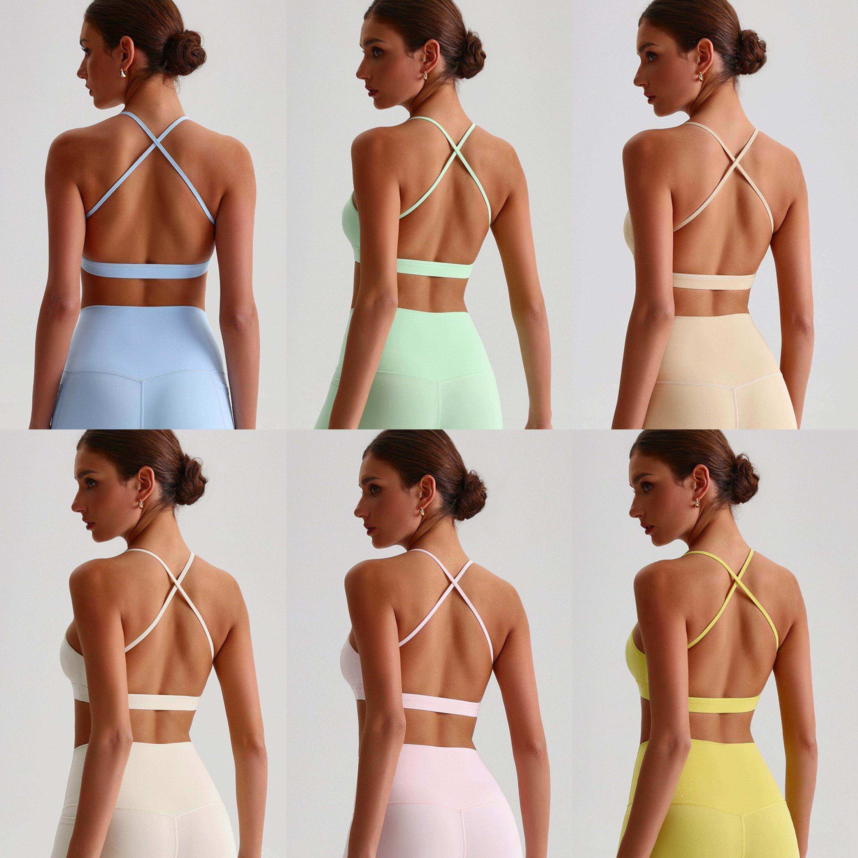 性感细肩带交叉美背运动文胸女普拉提瑜伽吊带背心磨毛健身内衣