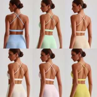 性感细肩带交叉美背运动文胸女普拉提瑜伽吊带背心磨毛健身内衣