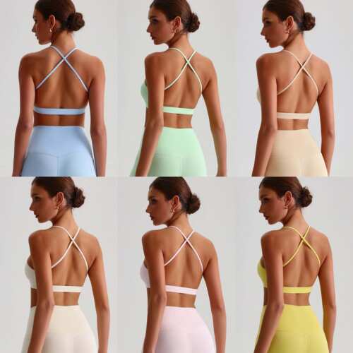 性感细肩带交叉美背运动文胸女普拉提瑜伽吊带背心磨毛健身内衣
