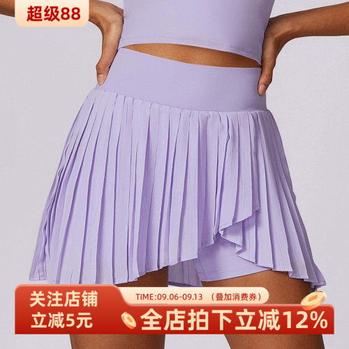 新款休闲百褶运动短裙女假两件速干网球裙裤防走光健身裤裙有口袋