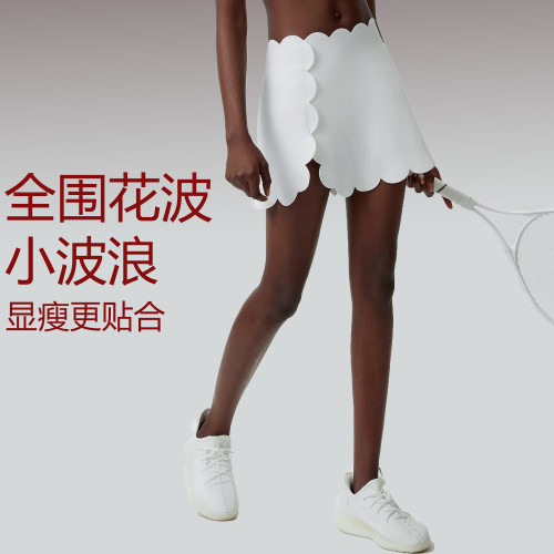 欧美花边运动短裙女防走光口袋内衬波浪网球裙跑步健身羽毛球短裙
